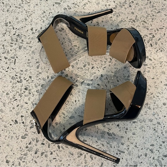 Fendi Tan Vernice Elastic Strap Heels - Picture 6 of 7
